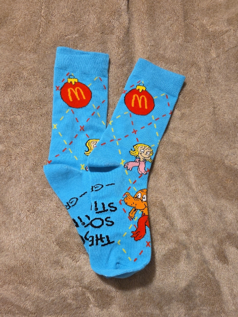 McDonald's Grinch Meal Bright Blue Socks with Red Logo and Multicolor Accents